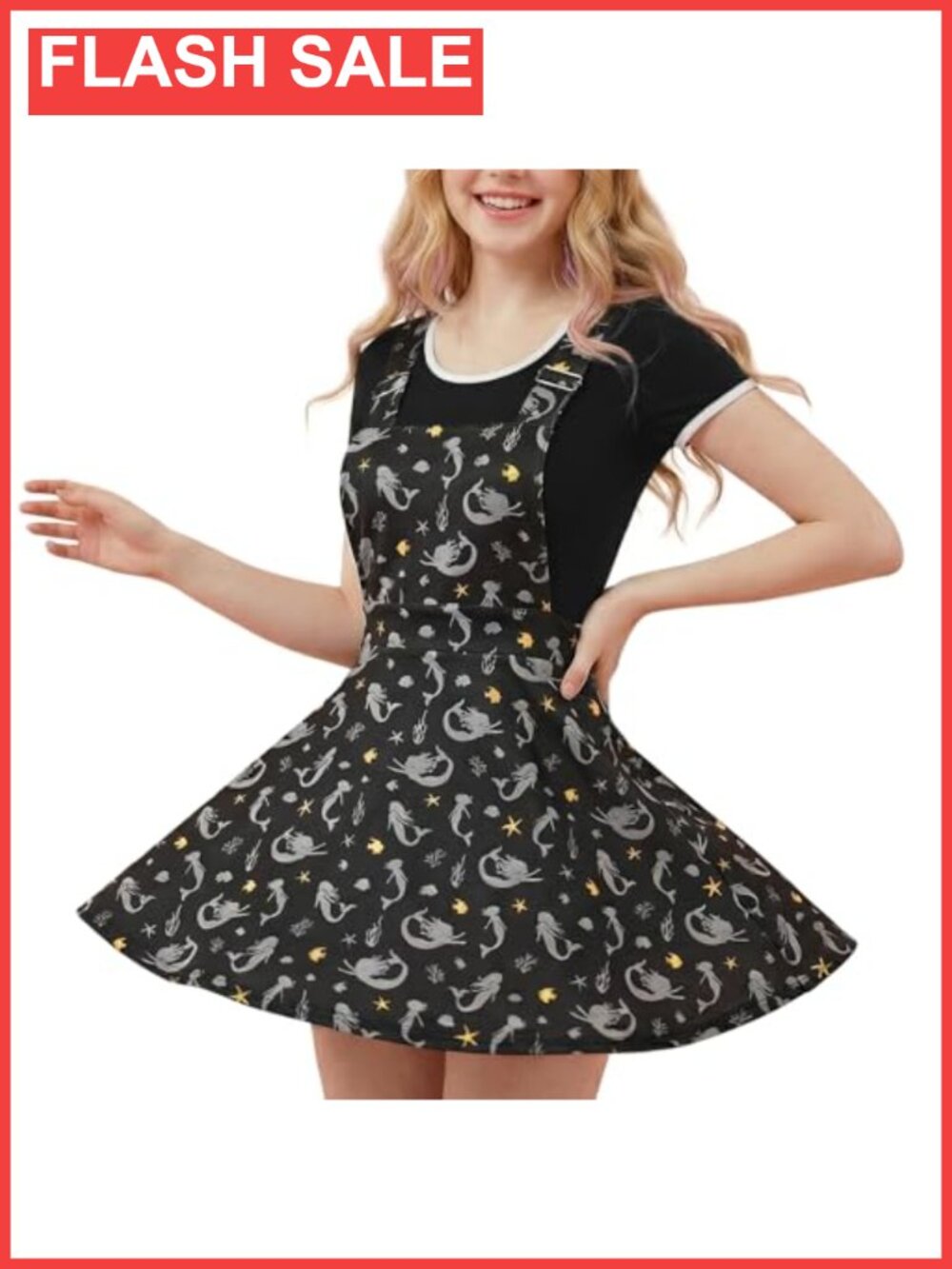 Women Suspender Dress Adjustable Straps Cartoon Print Overalls